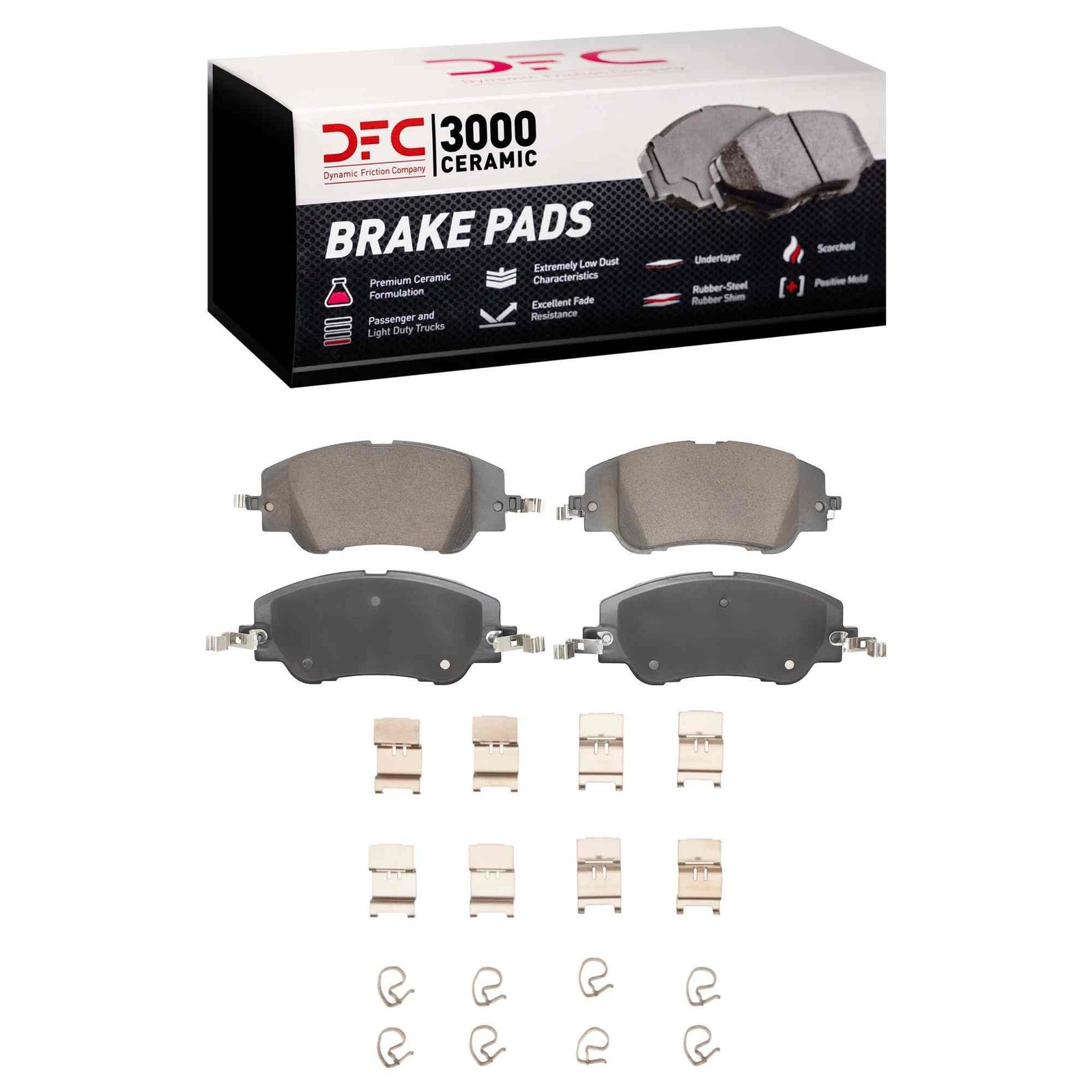 DF_1310250801_Fro.jpg Dynamic Friction 2022-2023 Peugeot 8 (Mexico) Front 3000 Ceramic Brake Pads and Hardware Kit - Image 1