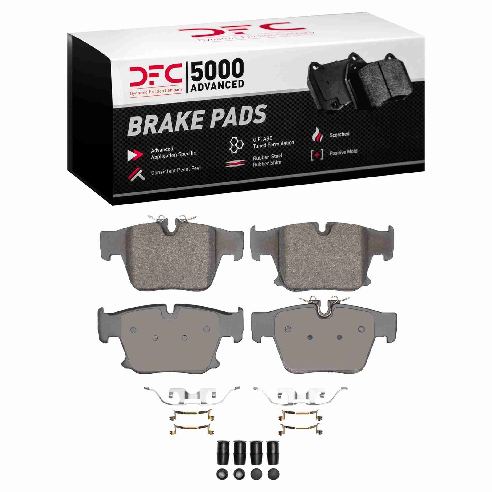 DF_1551247501_Fro.jpg Dynamic Friction 2023-2025 BMW i5 Rear 5000 Advanced Low Metallic Brake Pads and Hardware Kit - Image 1
