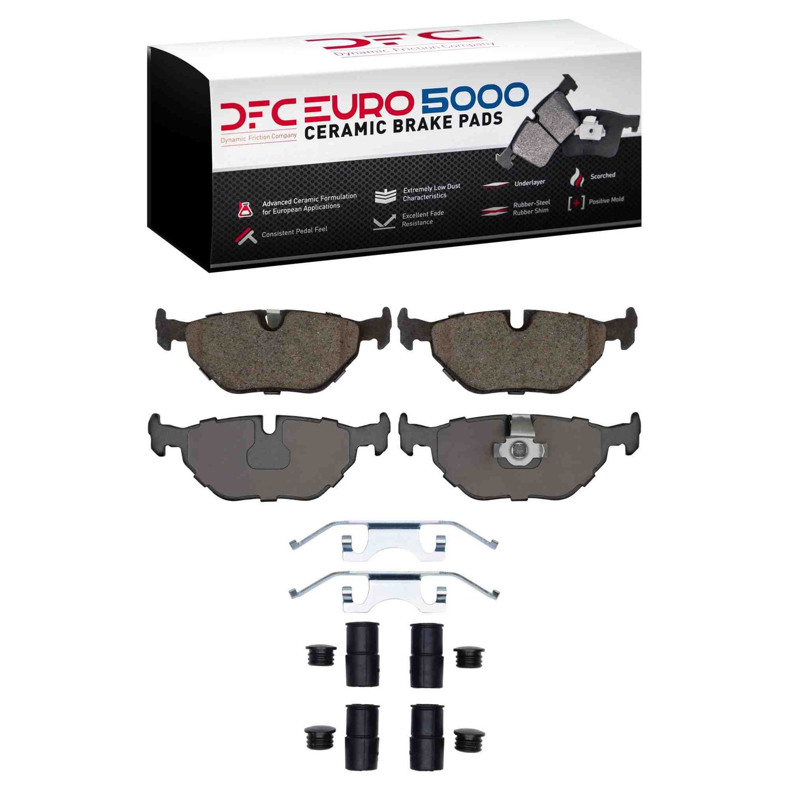 DF_1600069211_Fro.jpg Dynamic Friction 1996-2003 BMW 540i Rear Euro 5000 Ceramic Brake Pads and Hardware Kit - Image 1