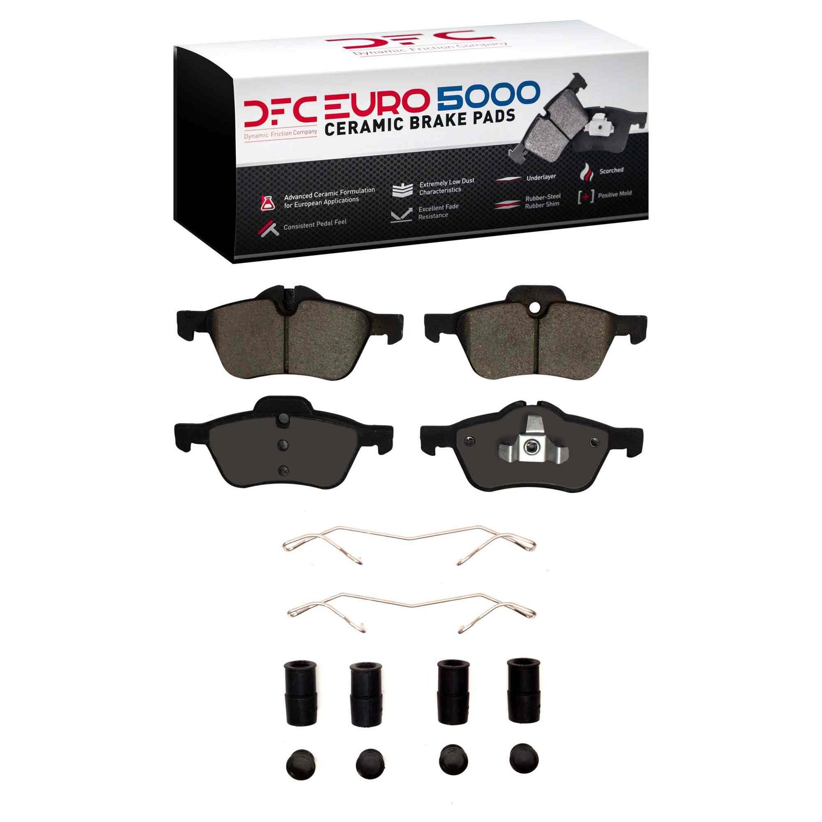 DF_1600093901_Fro.jpg Dynamic Friction 2002-2008 MINI Cooper (Excl Clubman) Front Euro 5000 Ceramic Brake Pads and Hardware Kit - Image 1