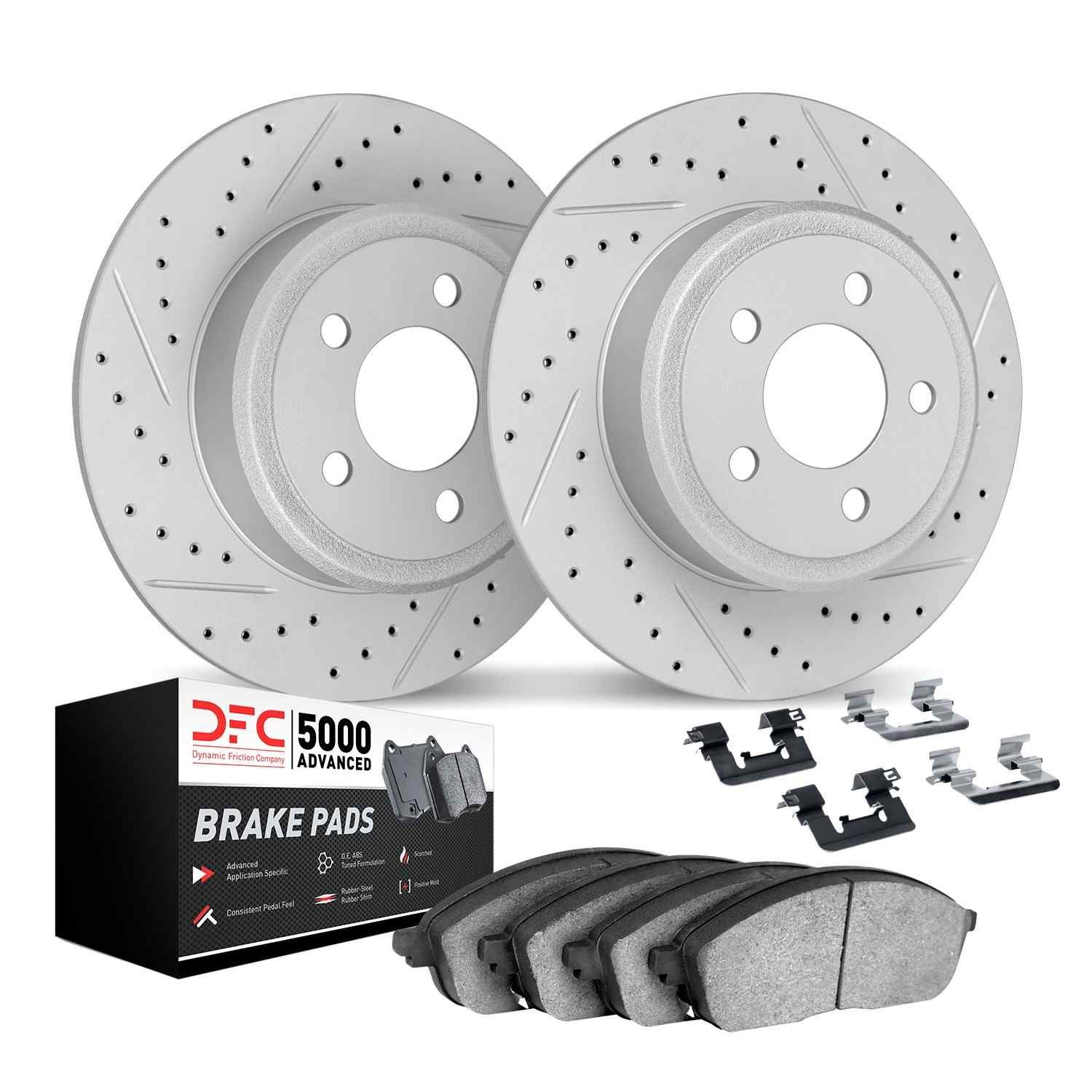 DF_251259113_Kit.jpg Dynamic Friction 2021-2022 Honda Accord Rear Drilled & Slotted Geoperformance Rotors 5000 Advanced Pads w/Hardware - Image 1