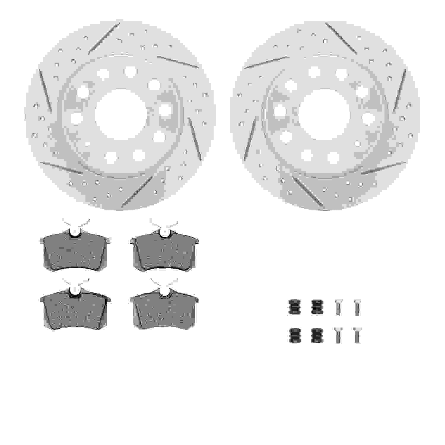 DF_251274061_Fro.jpg Dynamic Friction 2010-2013 Audi A3 Rear Drilled & Slotted Geoperformance Rotors 5000 Advanced Brake Pads w/Hardware - Image 1