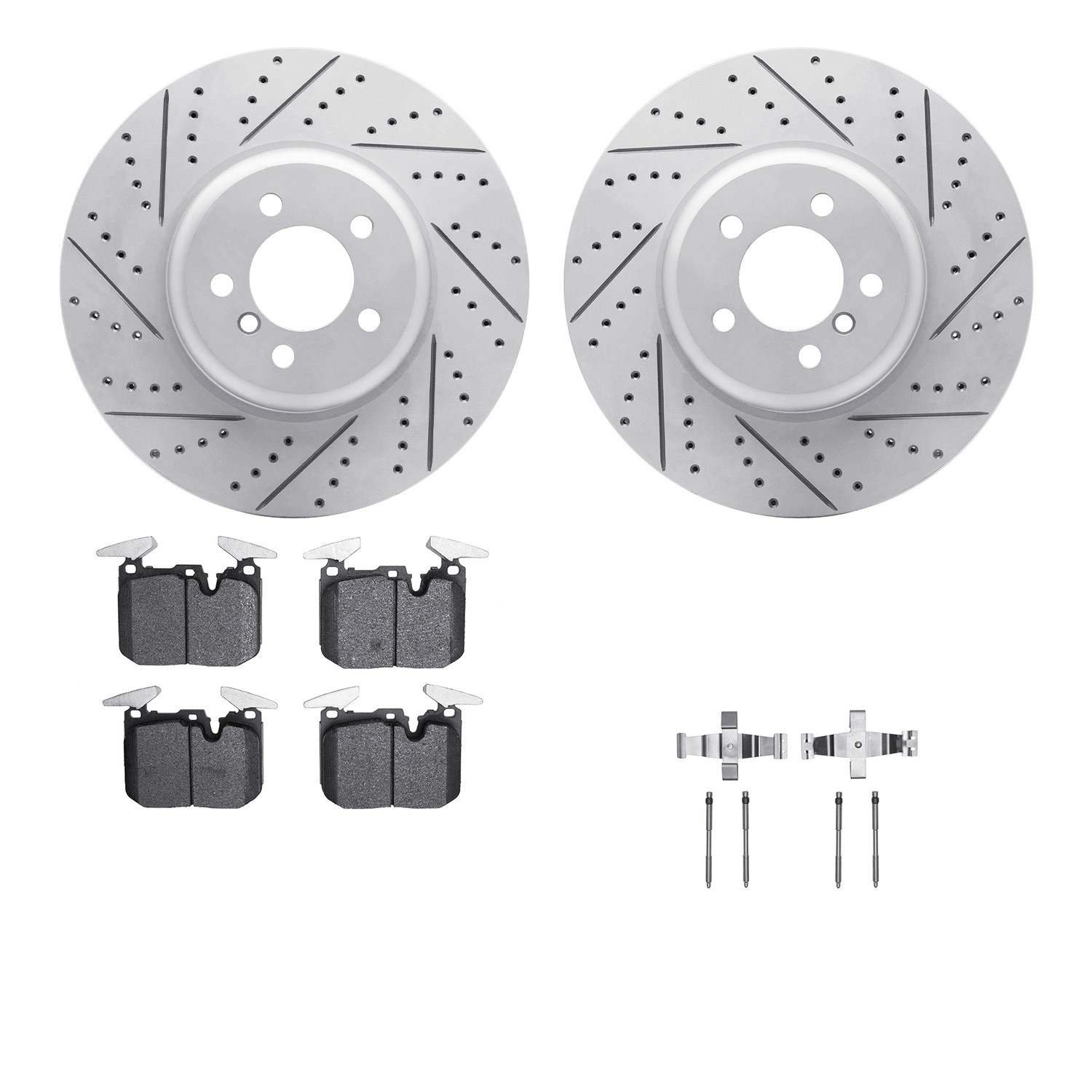 DF_261231232_Fro.jpg Dynamic Friction 2013-2020 BMW ActiveHybrid 3 Front Drill/Slot Geoperf Rotors Euro 5000 Ceramic Pads w/Hardware - Image 1