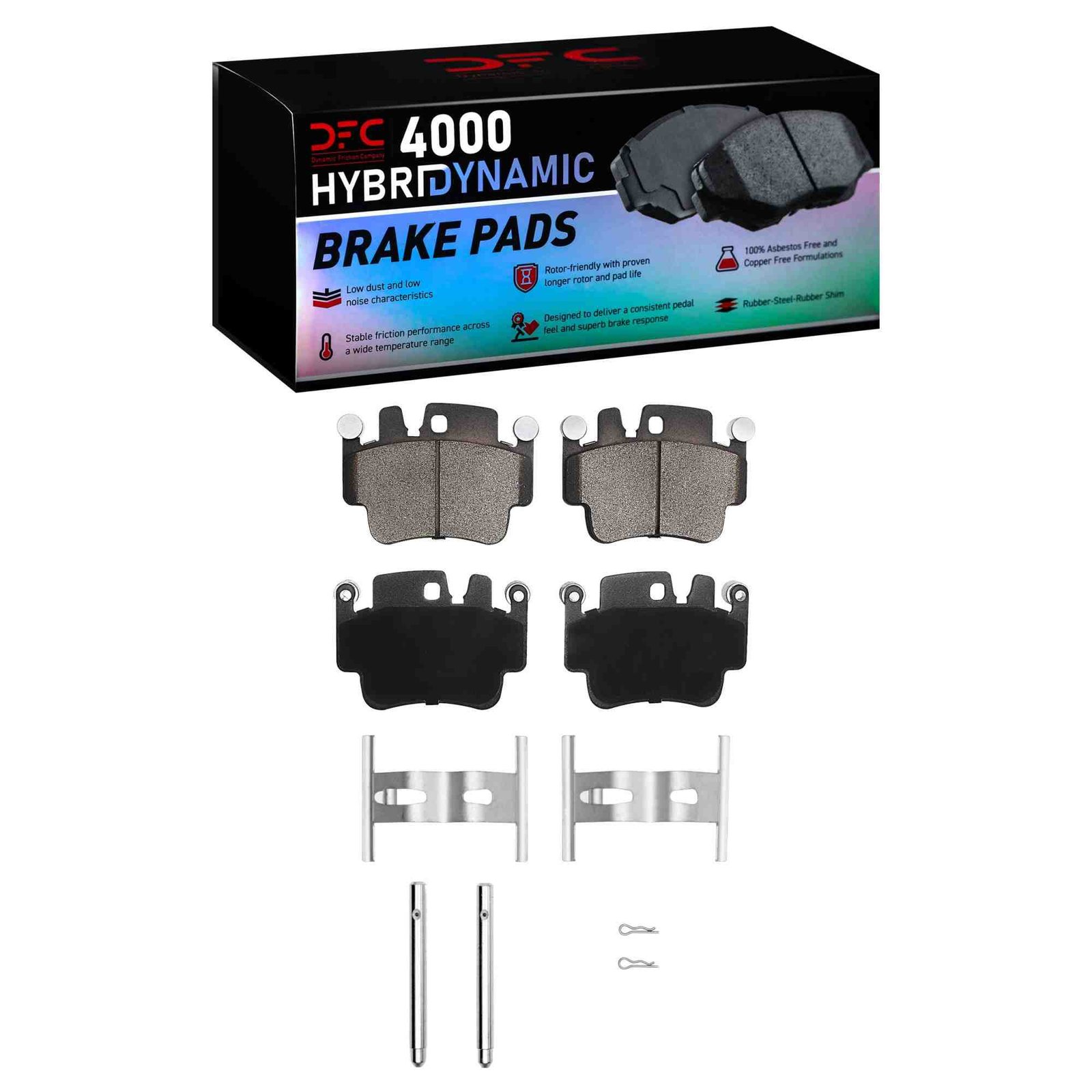 DF_4000091701_Fro.jpg Dynamic Friction 1998-2005 Porsche 911 Rear/Front 4000 HybriDynamic Brake Pads and Hardware Kit - Image 1
