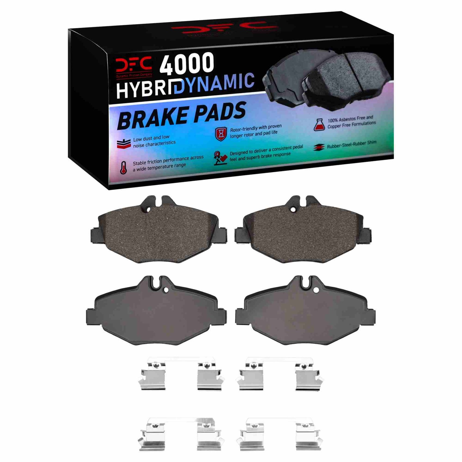 DF_4000098701_Fro.jpg Dynamic Friction 2003-2009 Mercedes-Benz E320 Front 4000 HybriDynamic Brake Pads and Hardware Kit - Image 1
