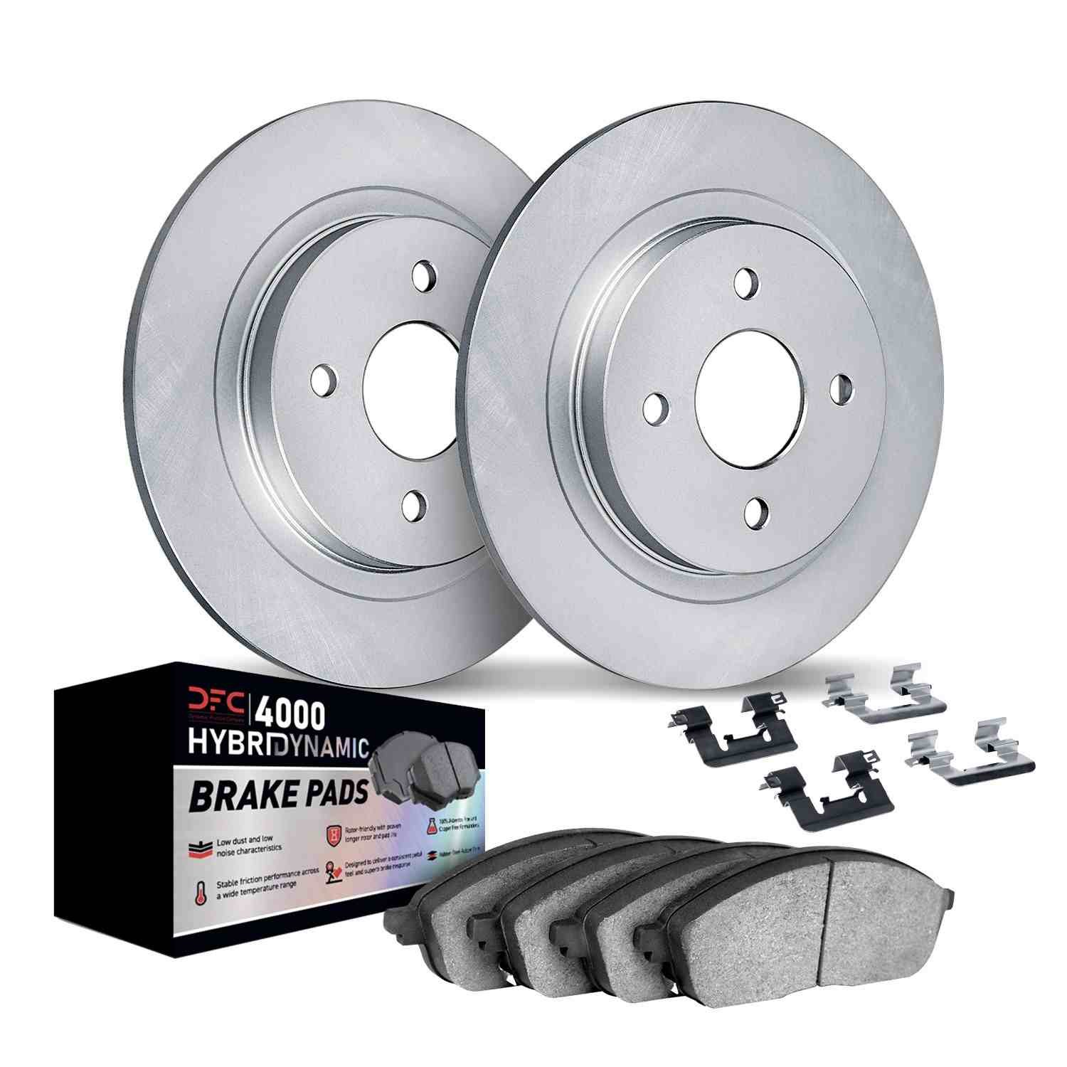 DF_481274015_Kit.jpg Dynamic Friction 1985-1998 Volkswagen Jetta/Golf/Scirocco Rear Geospec Rotors w/4000 HybriDynamic Pads w/Hardware - Image 1