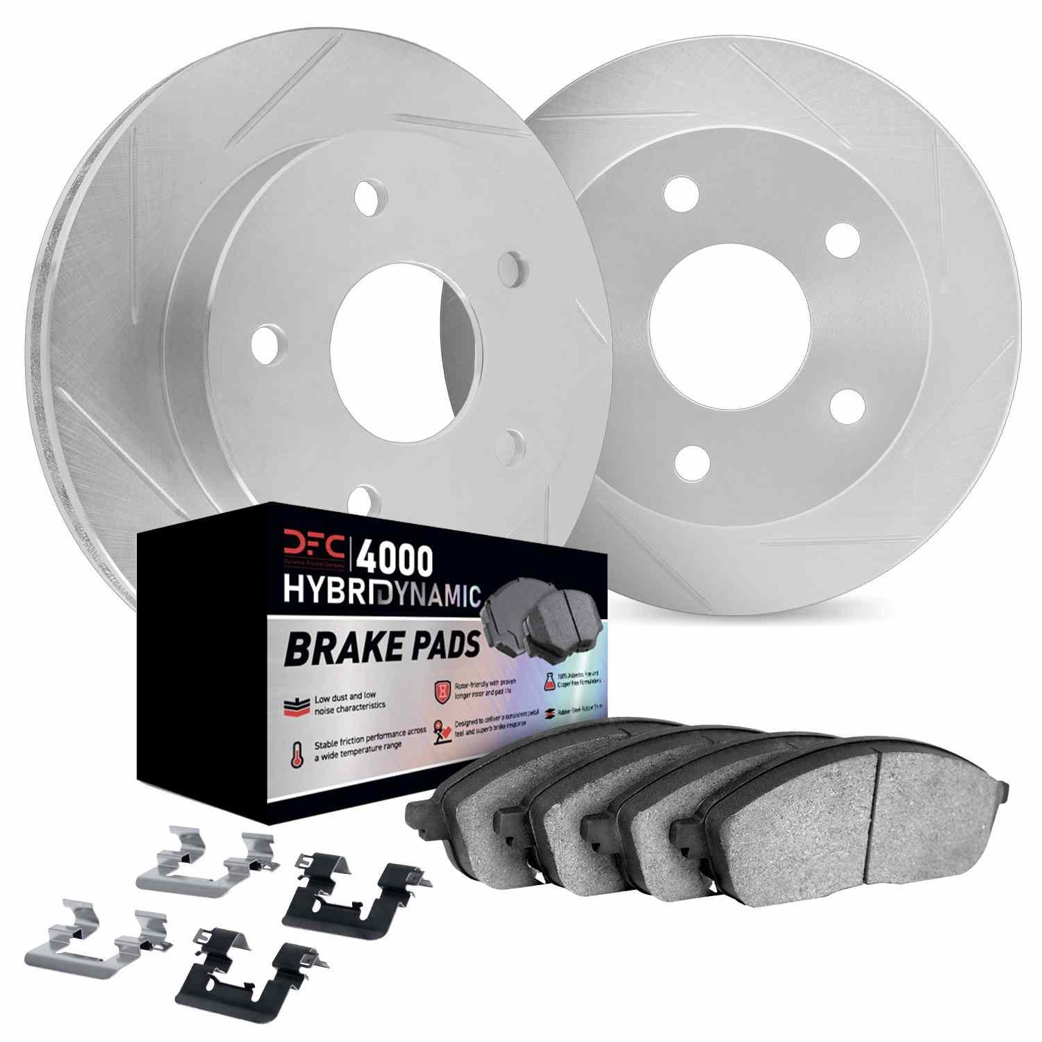 DF_581274077_Kit.jpg Dynamic Friction 2003-2015 Audi Q7 Rear Slotted Silver Rotors w/4000 HybriDynamic Brake Pads w/Hardware - Image 1