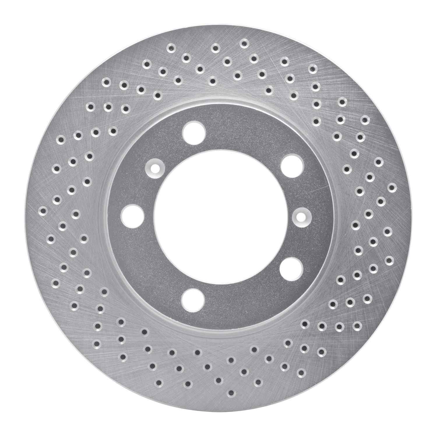 DF_62102042D_Fro.jpg Dynamic Friction 2005-2008 Porsche Boxster Right Front Drilled Silver Brake Rotor - Image 1
