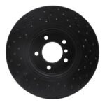 R1 Concepts 06-13 BMW 135I Front Left Drilled Black Brake Rotor - Image 2