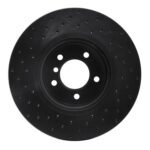 R1 Concepts 06-13 BMW 135I Front Right Drilled Black Brake Rotor - Image 2