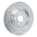 R1 Concepts 2015-2018 Porsche Macan Rear Right Drilled & Slotted Silver Brake Rotor - Image 3