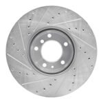 R1 Concepts 1991-2001 BMW 740iL Front Right Drilled & Slotted Silver Brake Rotor - Image 2