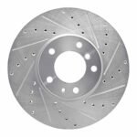 R1 Concepts 1991-2001 BMW 740iL Front Right Drilled & Slotted Silver Brake Rotor