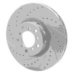 R1 Concepts 2000-2003 BMW M5 Right Front Drilled & Slotted Silver Brake Rotor - Image 3