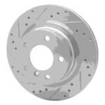 R1 Concepts 2008-2013 BMW 128i Rear Left Drilled & Slotted Silver Brake Rotor - Image 3