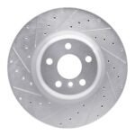 R1 Concepts 2016-2025 BMW 740i Rear Left Drilled & Slotted Silver Brake Rotor