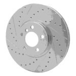 R1 Concepts 2002-2006 BMW X5 Front Left Drilled & Slotted Silver Brake Rotor - Image 3