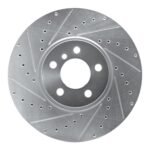 R1 Concepts 2002-2006 BMW X5 Front Left Drilled & Slotted Silver Brake Rotor