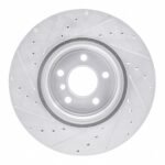 R1 Concepts 2007-2019 BMW X5 Rear Right Drilled & Slotted Silver Brake Rotor - Image 2