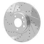 R1 Concepts 2007-2018 BMW X5 Front Left Drilled & Slotted Silver Brake Rotor - Image 3