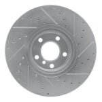 R1 Concepts 2007-2018 BMW X5 Front Left Drilled & Slotted Silver Brake Rotor - Image 2