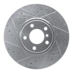 R1 Concepts 2007-2018 BMW X5 Front Left Drilled & Slotted Silver Brake Rotor