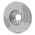 R1 Concepts 2007-2018 BMW X5 Front Left Drilled & Slotted Silver Brake Rotor - Image 5