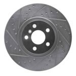 R1 Concepts 2015-2025 BMW X2 Front Left Drilled & Slotted Silver Brake Rotor