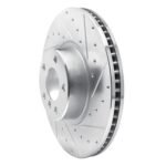R1 Concepts 2016-2018 BMW X4 Left Front Drilled & Slotted Silver Brake Rotor - Image 3