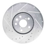 R1 Concepts 2019-2025 BMW 228i xDrive Gran Coupe Left Front Drilled & Slotted Silver Brake Rotor