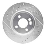 R1 Concepts 07-15 Mini Cooper Clubman Front Left Drilled & Slotted Silver Brake Rotor