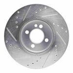 R1 Concepts 2007-2015 MINI Cooper (Excl Clubman) Front Right Drilled & Slotted Silver Brake Rotor - Image 2