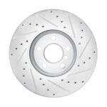 R1 Concepts 2016-2024 MINI Cooper (Excl Clubman) Front Left Drilled & Slotted Silver Brake Rotor - Image 2