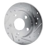 R1 Concepts 1985-2000 Audi A8 Rear Right Drilled & Slotted Silver Brake Rotor - Image 3