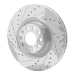 R1 Concepts 2001-2003 Audi S8 Front Left Drilled & Slotted Silver Brake Rotor - Image 3