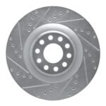 R1 Concepts 2001-2003 Audi S8 Front Left Drilled & Slotted Silver Brake Rotor