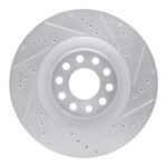 R1 Concepts 2001-2003 Audi S8 Front Right Drilled & Slotted Silver Brake Rotor