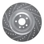 R1 Concepts 05-10 Audi S8 Front Left Drilled & Slotted Silver Brake Rotor