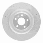 R1 Concepts 2017-2025 Audi A8 Rear Right Drilled & Slotted Silver Brake Rotor