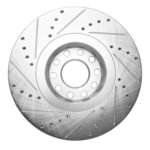 R1 Concepts 2002-2005 Volkswagen Passat (USA/Canada) Front Right Drilled & Slotted Silver Brake Rotor - Image 2