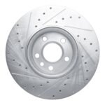 R1 Concepts 2001-2003 Volkswagen EuroVan Front Right Drilled & Slotted Silver Brake Rotor - Image 2