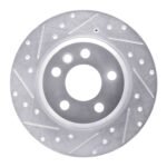 R1 Concepts 2001-2003 Volkswagen EuroVan Rear Left Drilled & Slotted Silver Brake Rotor