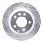 R1 Concepts 2003-2018 Audi Q7 Rear Left Drilled & Slotted Silver Brake Rotor