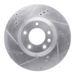 R1 Concepts 2011-2018 Porsche Cayenne Right Front Drilled & Slotted Silver Brake Rotor