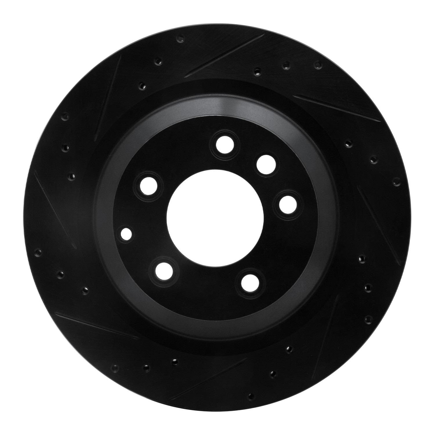 DF_63302089L_Fro.jpg R1 Concepts 05-18 Porsche Cayenne Rear Left Drilled & Slotted Black Brake Rotor - Image 1
