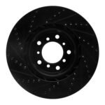 R1 Concepts 01-06 BMW M3 Left Front Drilled & Slotted Black Brake Rotor - Image 2