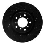 R1 Concepts 01-06 BMW M3 Left Front Drilled & Slotted Black Brake Rotor