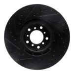 R1 Concepts 00-03 BMW M5 Left Front Drilled & Slotted Black Brake Rotor - Image 2
