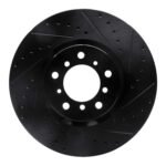 R1 Concepts 00-03 BMW M5 Left Front Drilled & Slotted Black Brake Rotor
