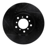 R1 Concepts 00-03 BMW M5 Right Front Drilled & Slotted Black Brake Rotor
